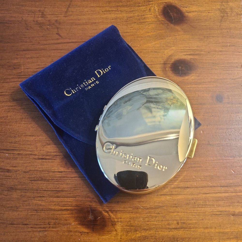 Dior Vintage Gold Compact Mirror With Dustbag Makeup Mirror